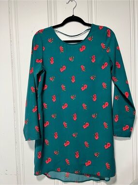 Tildon Teal Floral Shift Dress with Pink Flowers